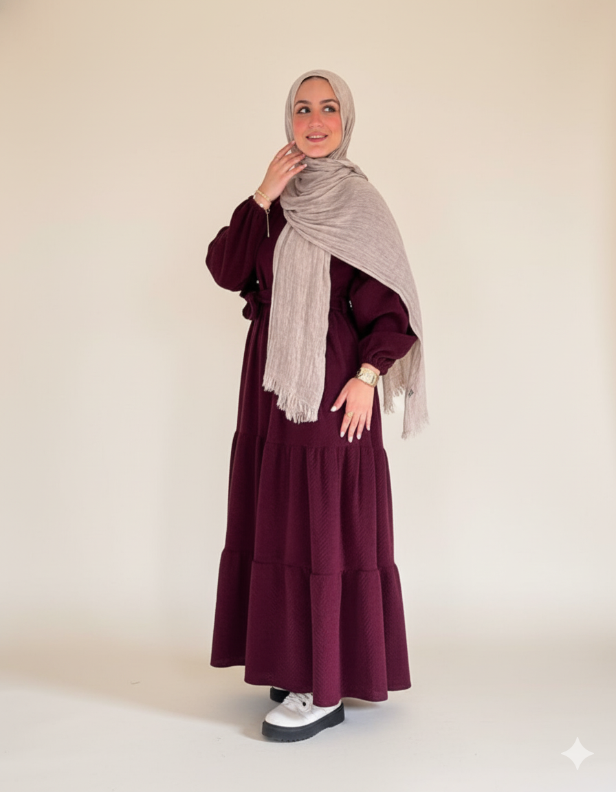HAYA Knitted Wool Dress - Burgandy