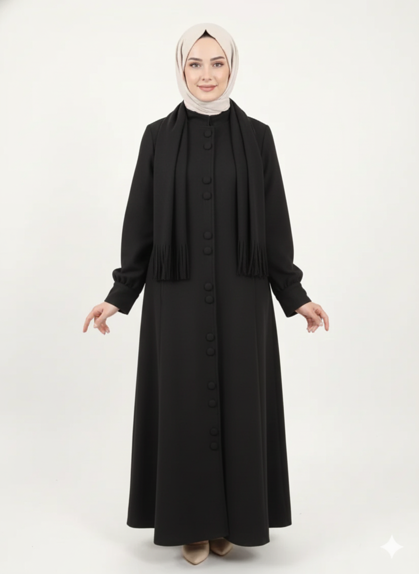 Buttoned Wool Dress - Black