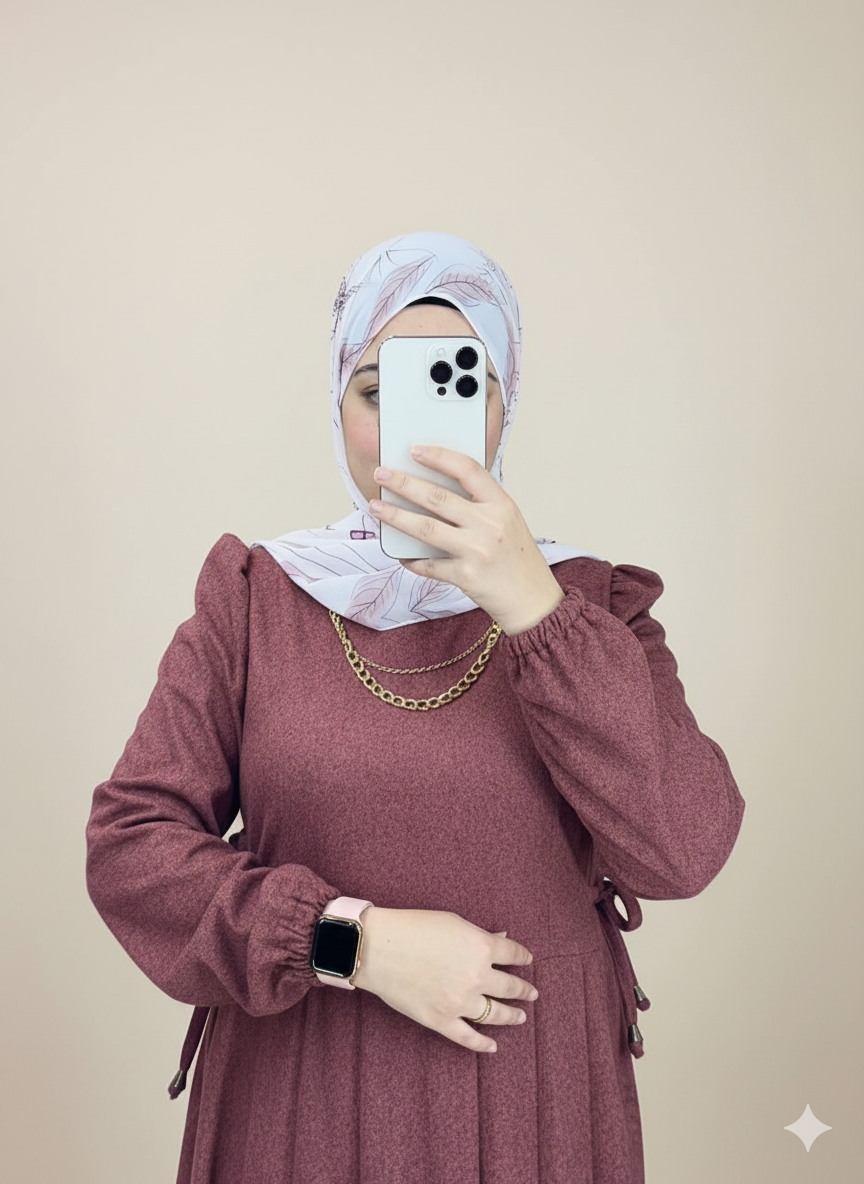 Pleated Wool Dress - Dark Orange