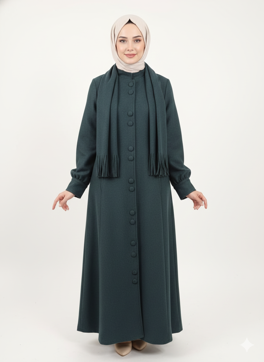 Buttoned Wool Dress - Olive