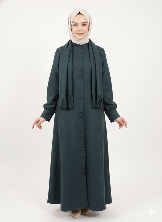 Buttoned Wool Dress - Olive