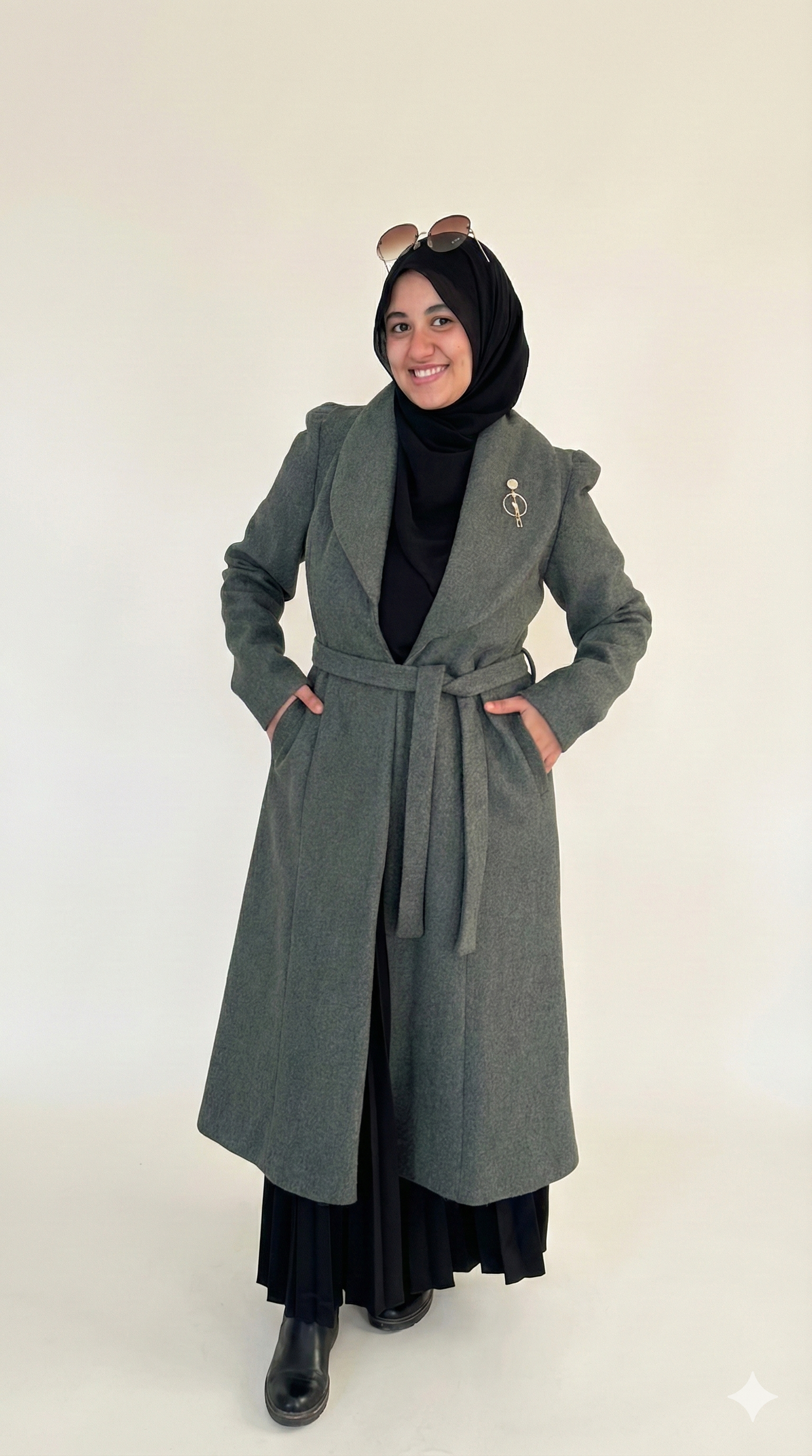 Riviera wool coat with brooch - Olive