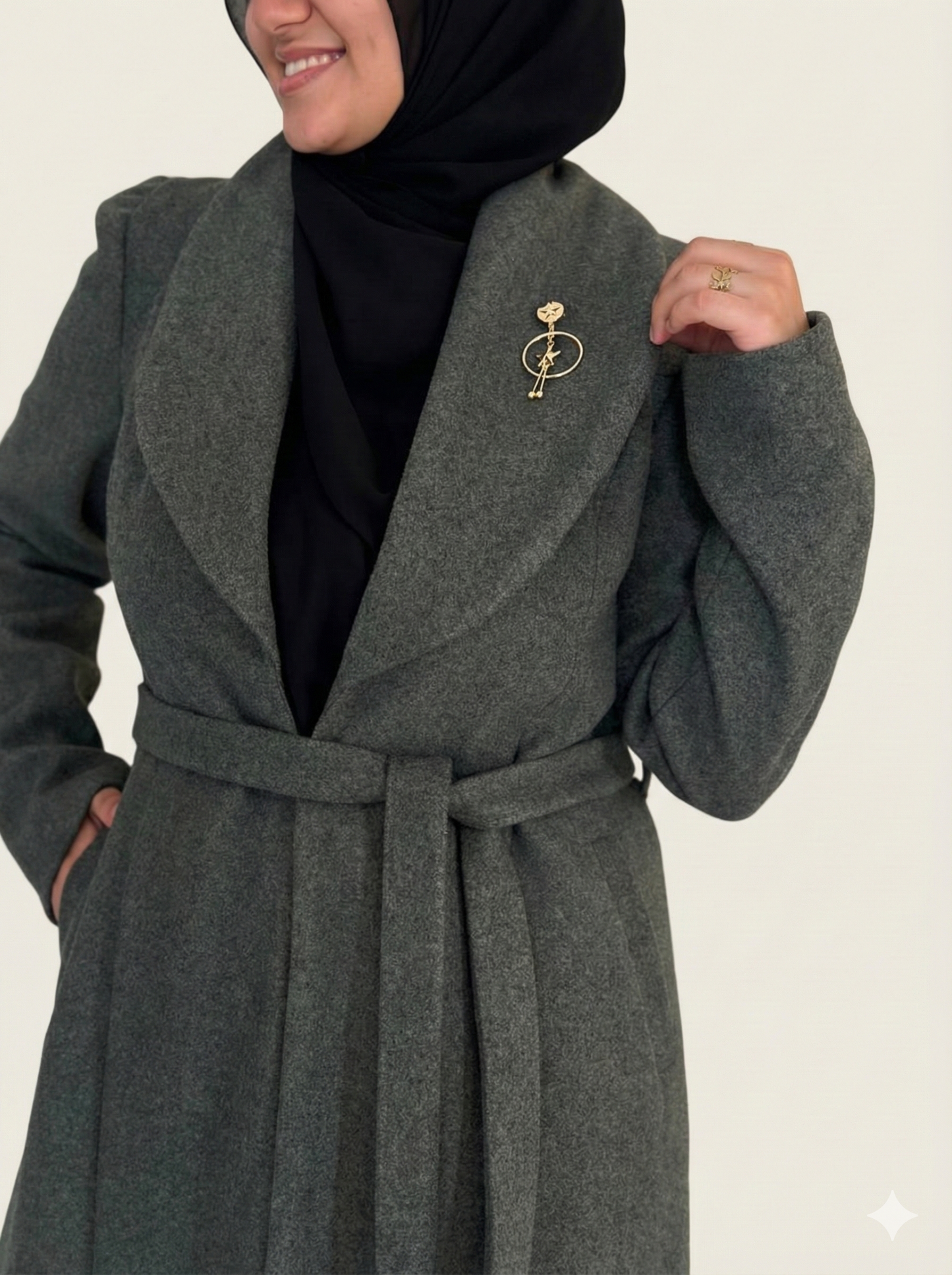 Riviera wool coat with brooch - Olive