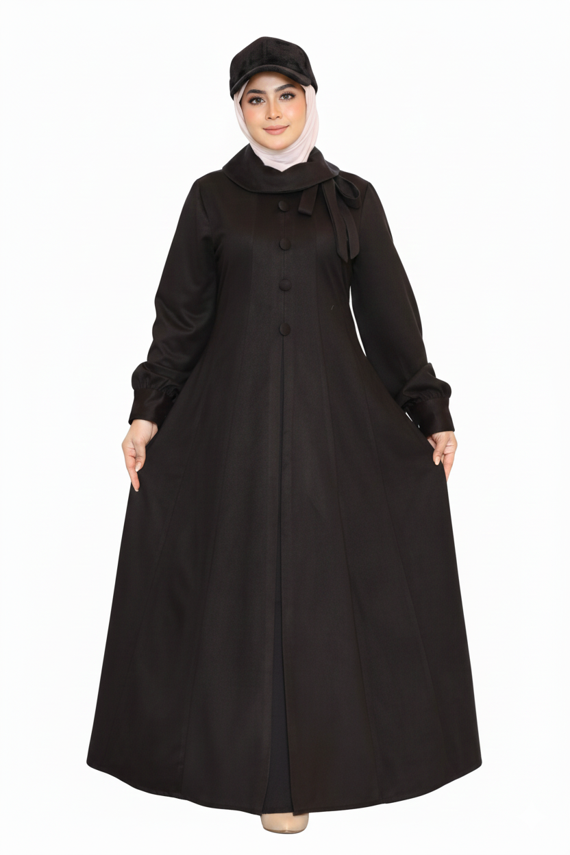 Sofia Ribbed Suede Abaya Dress - Black