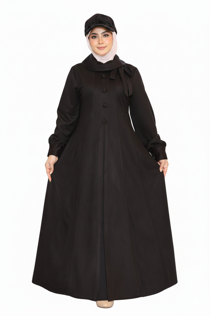 Sofia Ribbed Suede Abaya Dress - Black