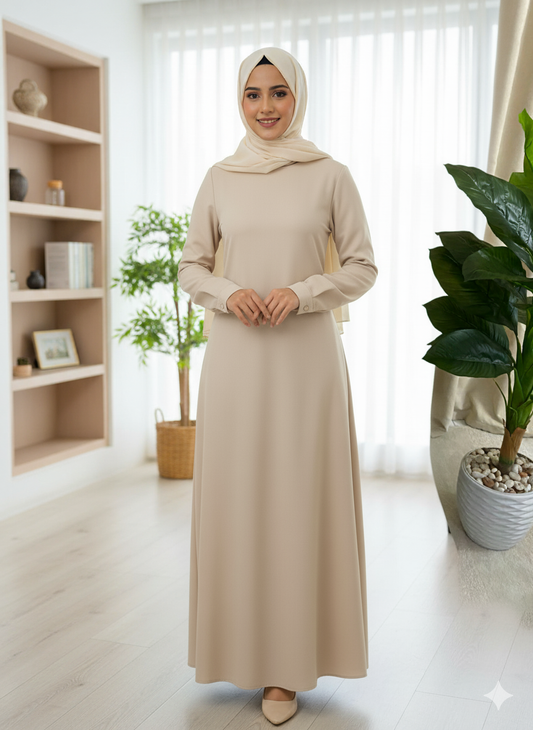 Plain sleeve suede dress