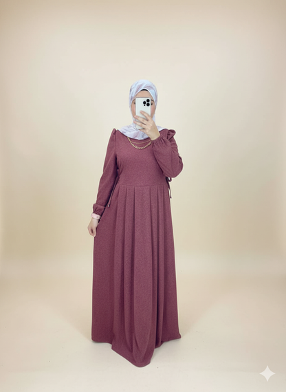 Pleated Wool Dress - Dark Orange