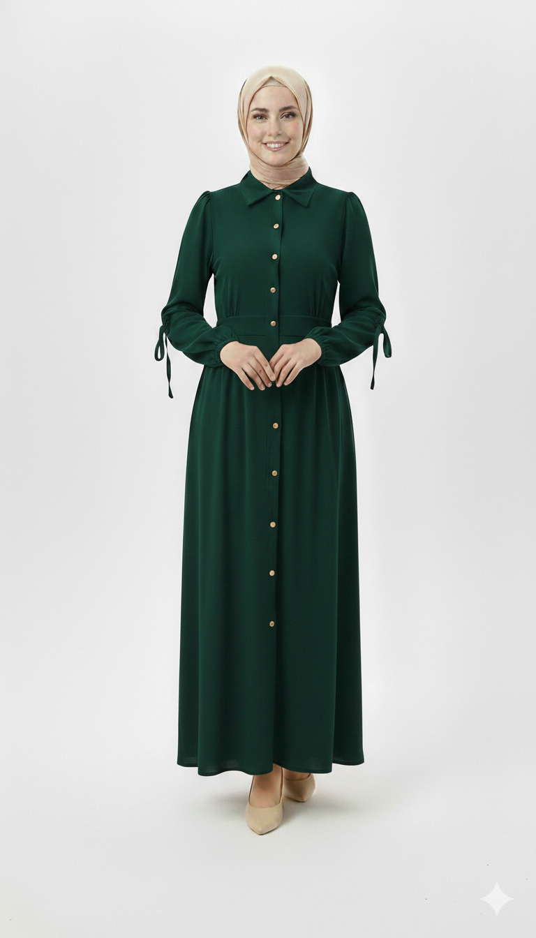 Laura Wool Dress with Bow -Olive