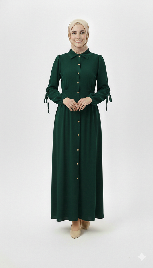 Laura Wool Dress with Bow -Olive