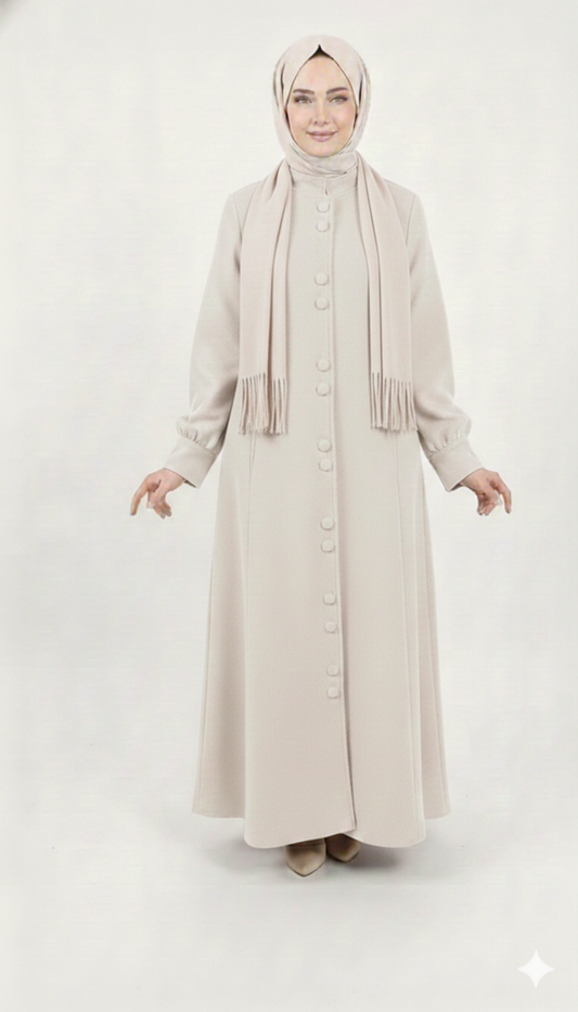 Buttoned Wool Dress - light beige