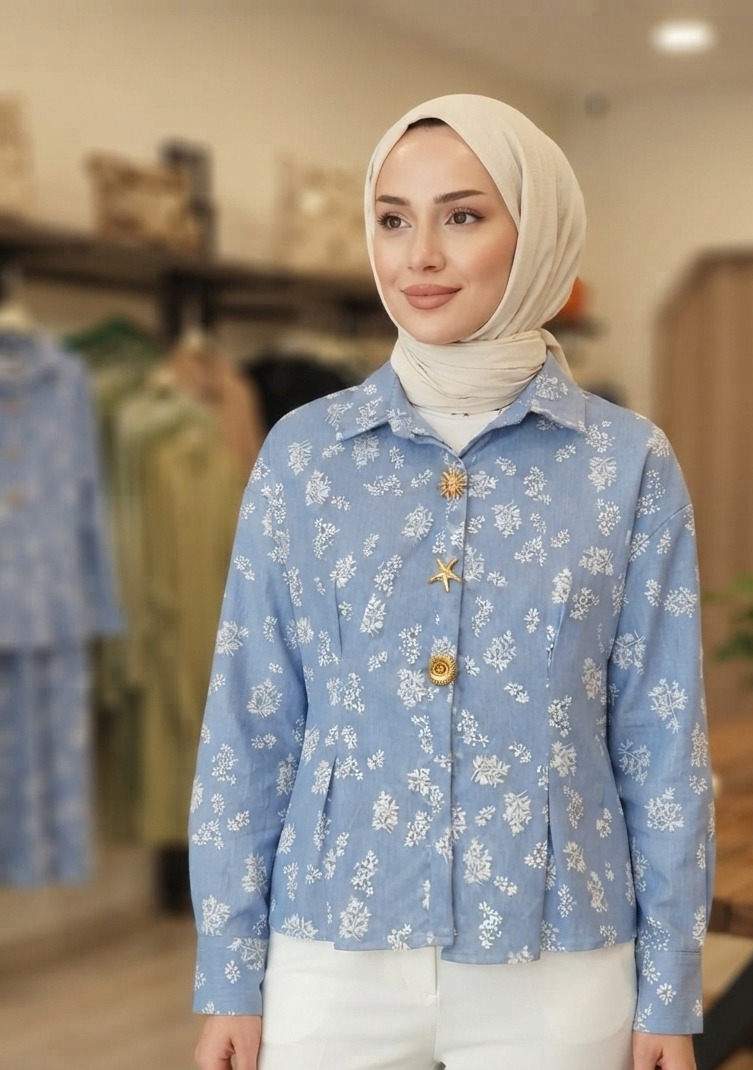 Camilia Printed Denim Shirt