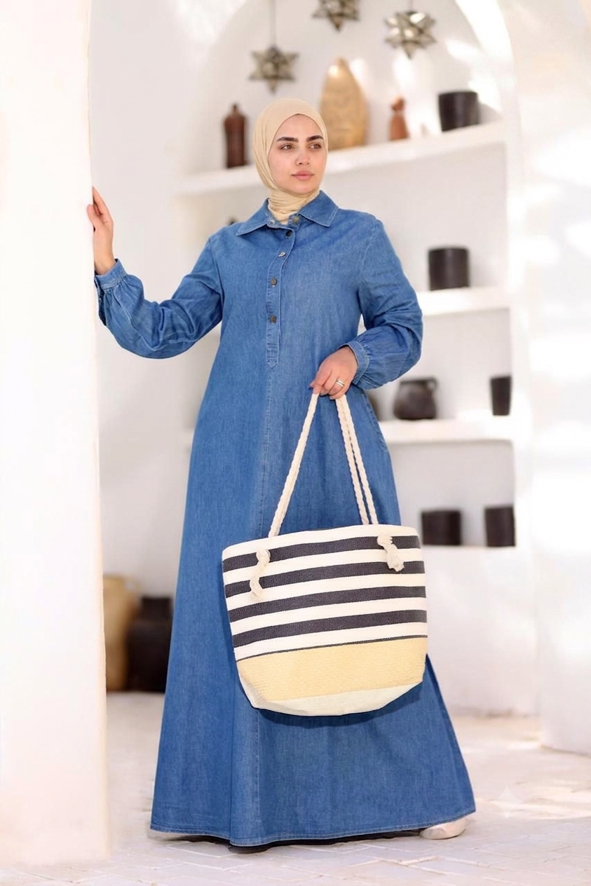 Nariman Light Blue Denim Button Dress