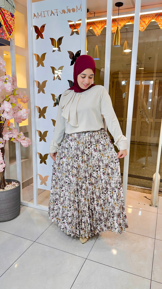 Skirt Plisse Floral Olive*Cafe