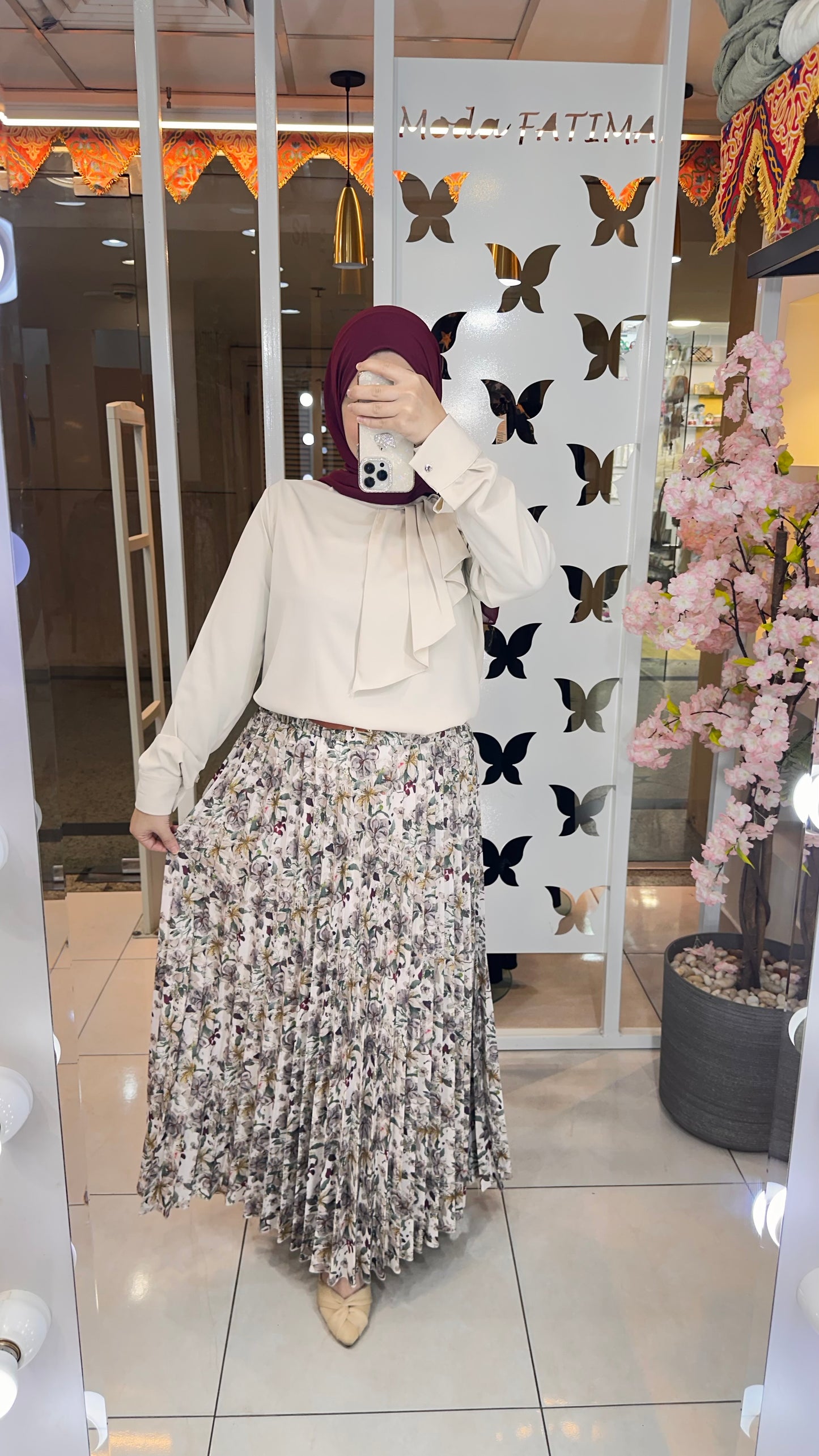 Skirt Plisse Floral Olive*Cafe
