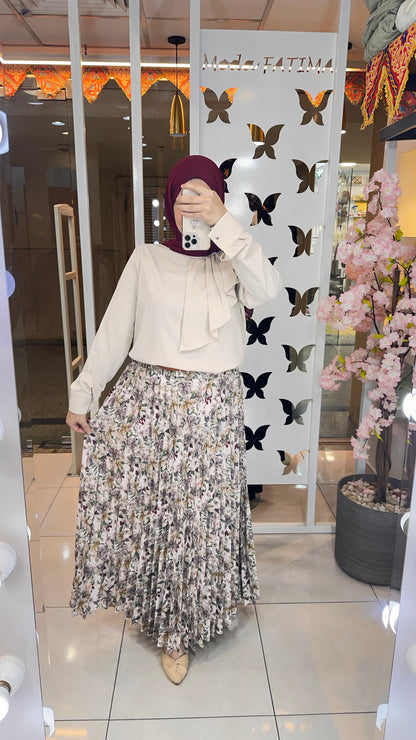 Skirt Plisse Floral Olive*Cafe