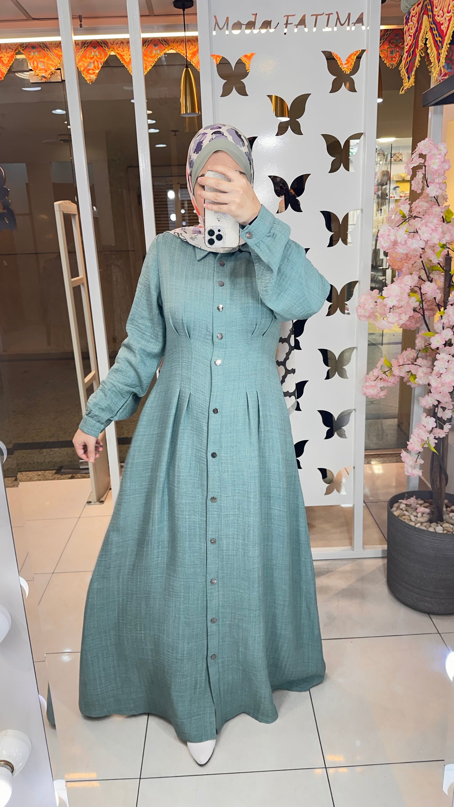 Elara Linen Dress  Buttons