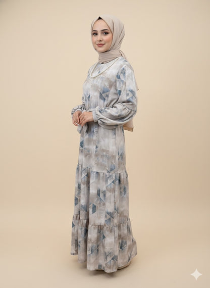 Dress Floral Tiered Suede Beige 25469