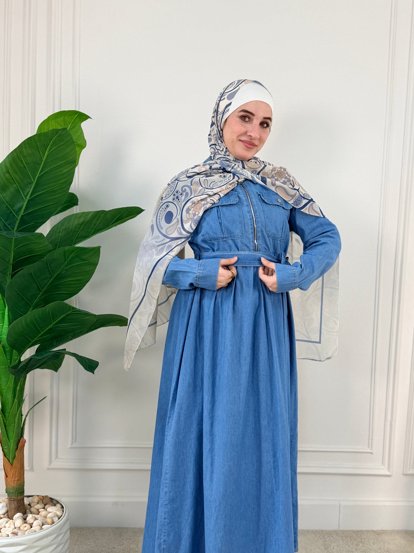 Sky dark Denim Dress with Zipper