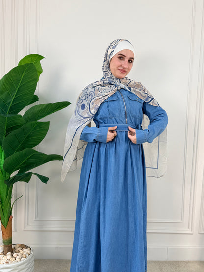Sky dark Denim Dress with Zipper