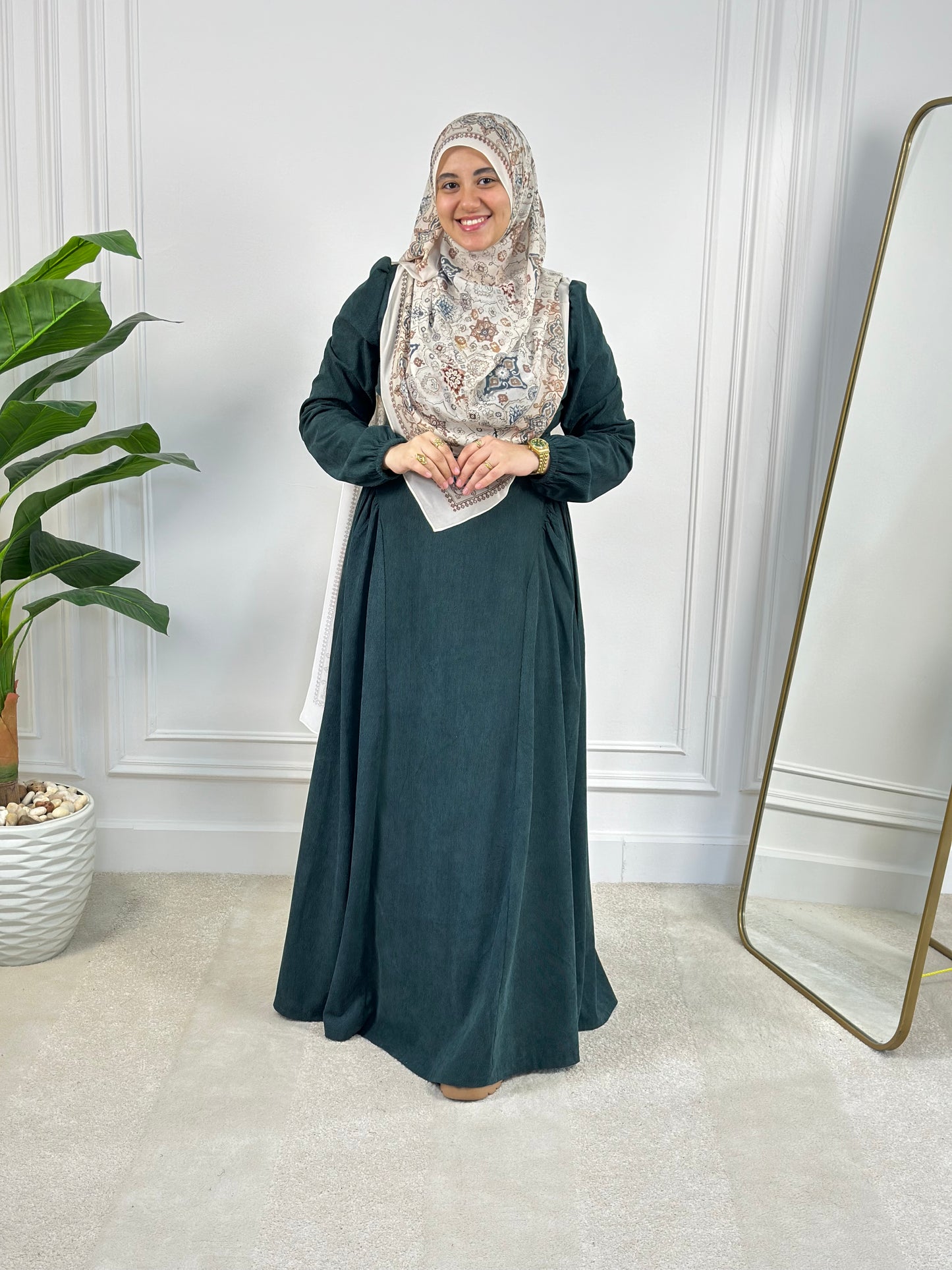 SMA Pleated Velvet A-Line Dress -Olive