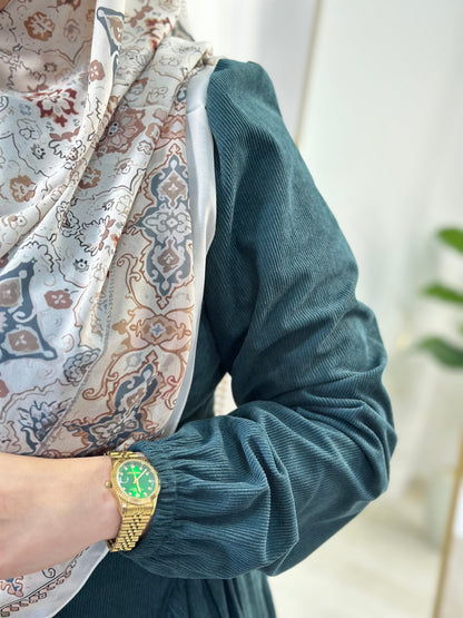 SMA Pleated Velvet A-Line Dress -Olive