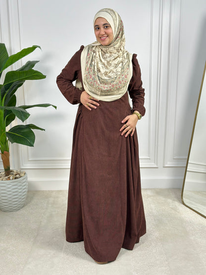 SMA Pleated Velvet A-Line Dress - Brown