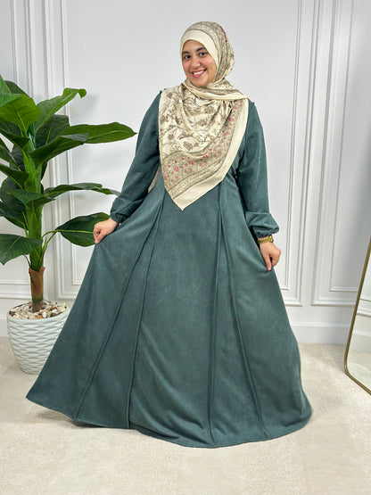 Kayan Ribbed Suede Empire Dress - Dusty Olive