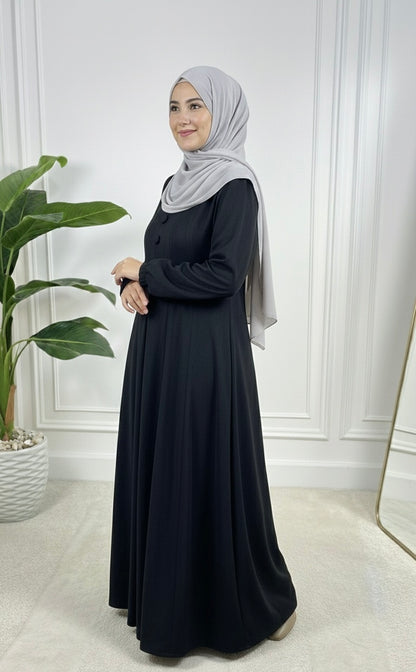 Sofia Ribbed Suede Abaya Dress - Black