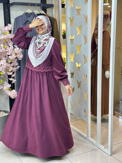 Floral Velvet Dress - Dark Red