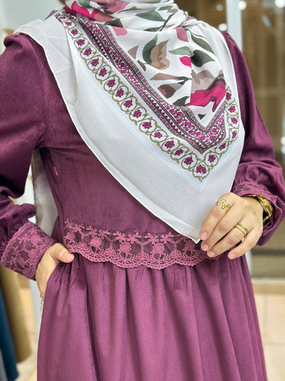 Floral Velvet Dress - Dark Red