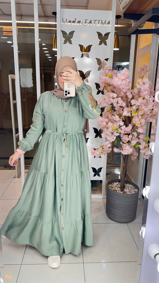 Orlina Embroidered  Linen Dress
