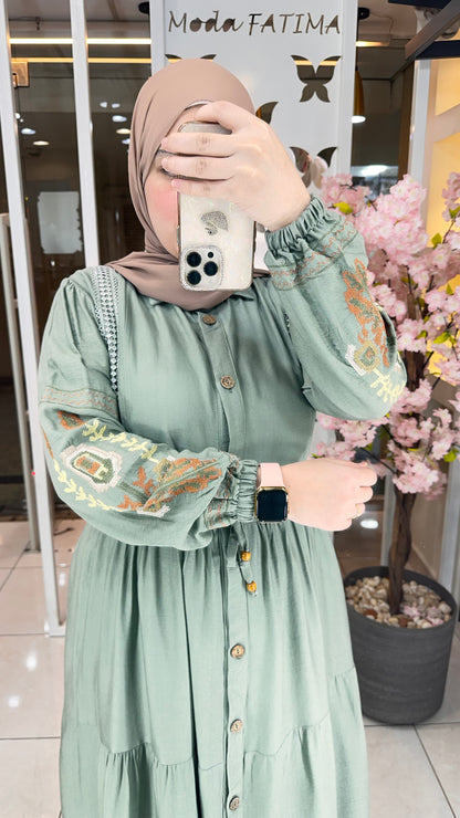 Orlina Embroidered  Linen Dress