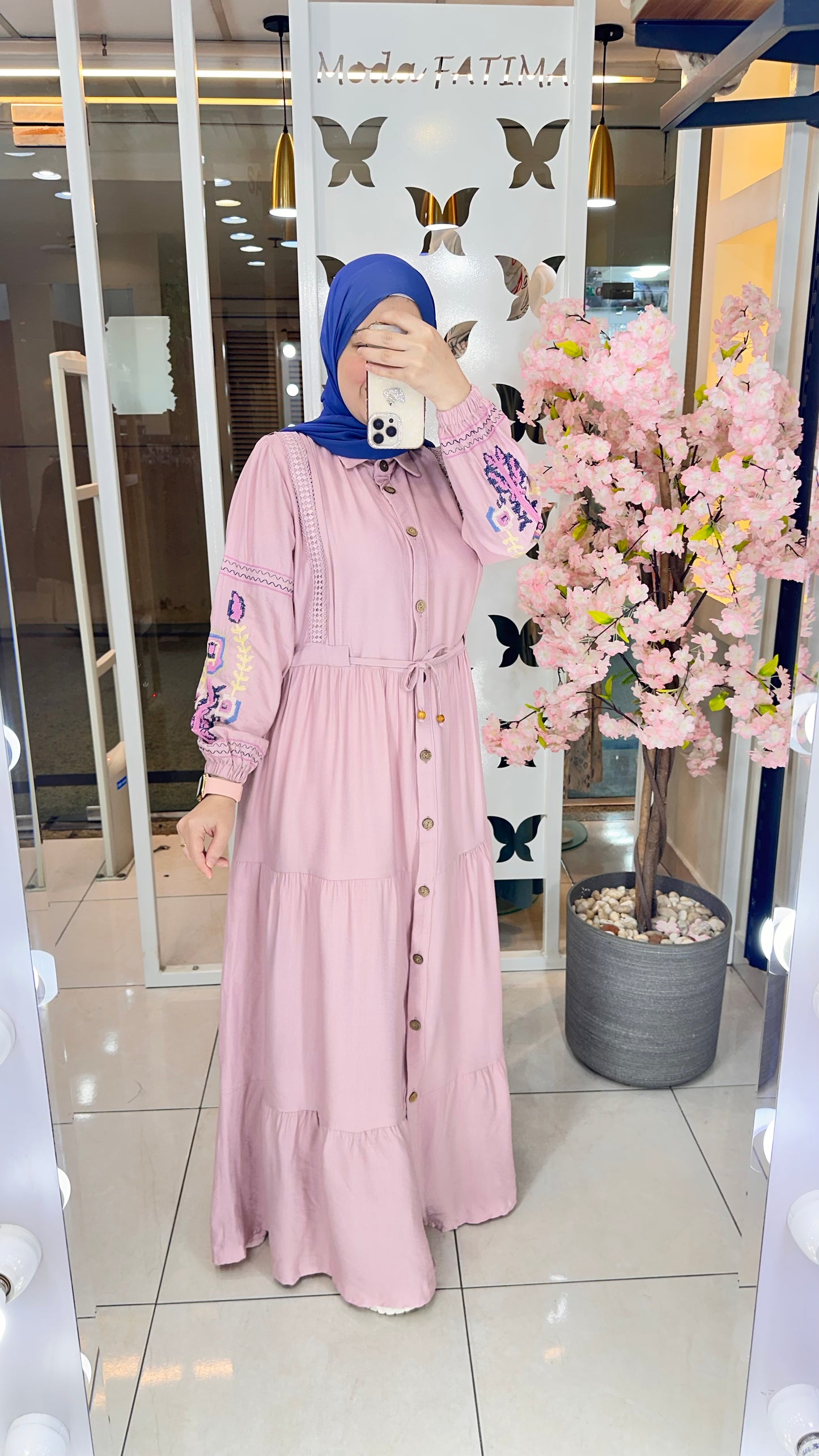 Orlina Embroidered  Linen Dress