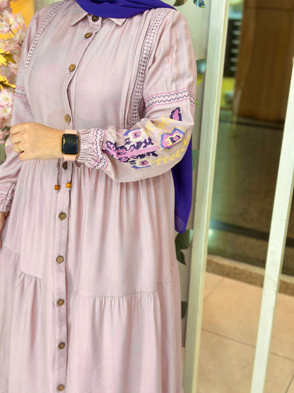 Orlina Embroidered  Linen Dress