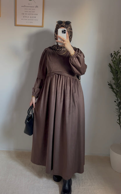 Ruya Velvet Dress -Brown