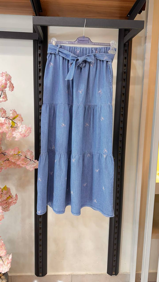 Jeans Embroidered Skirt Belt