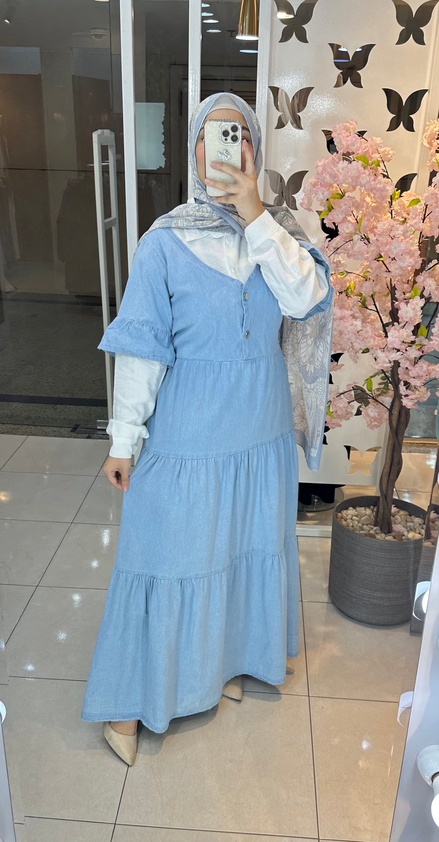 Denim Dress With Chemize