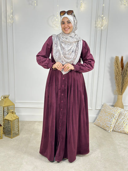 Zeina Buttons Dress - Dark Red