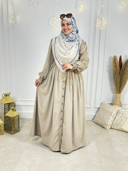 Zeina Buttons Dress - Beige