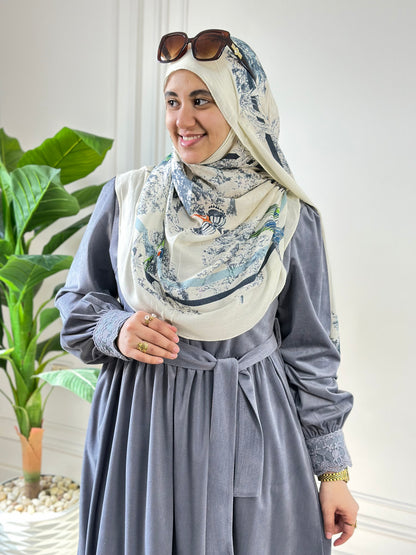 Floral Velvet Dress - Gray