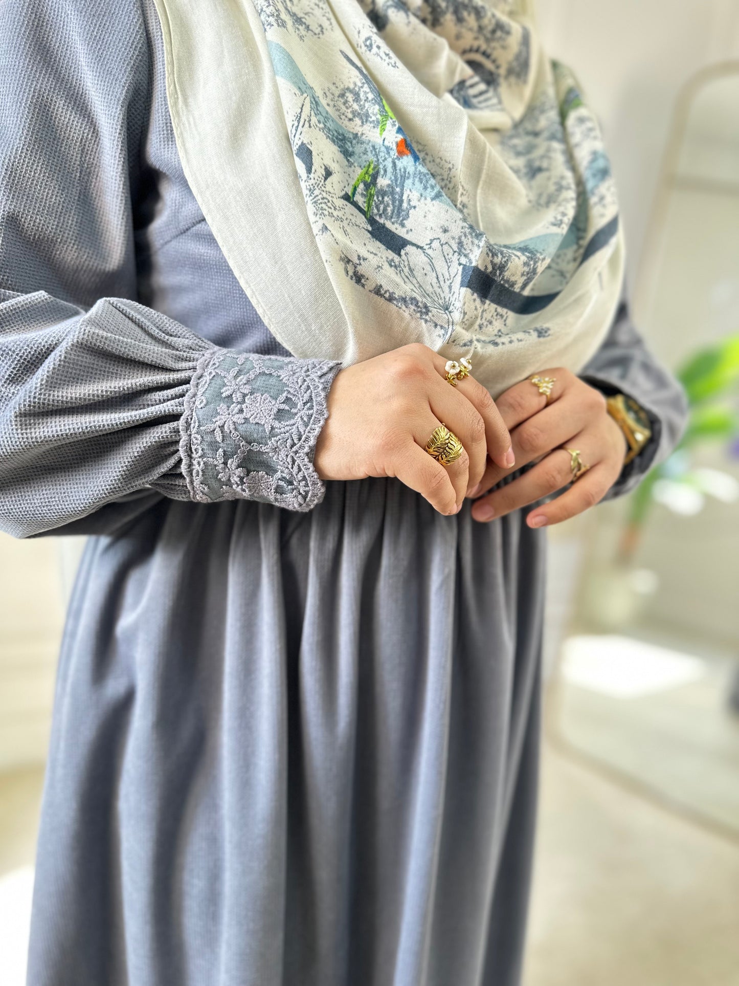 Floral Velvet Dress - Gray