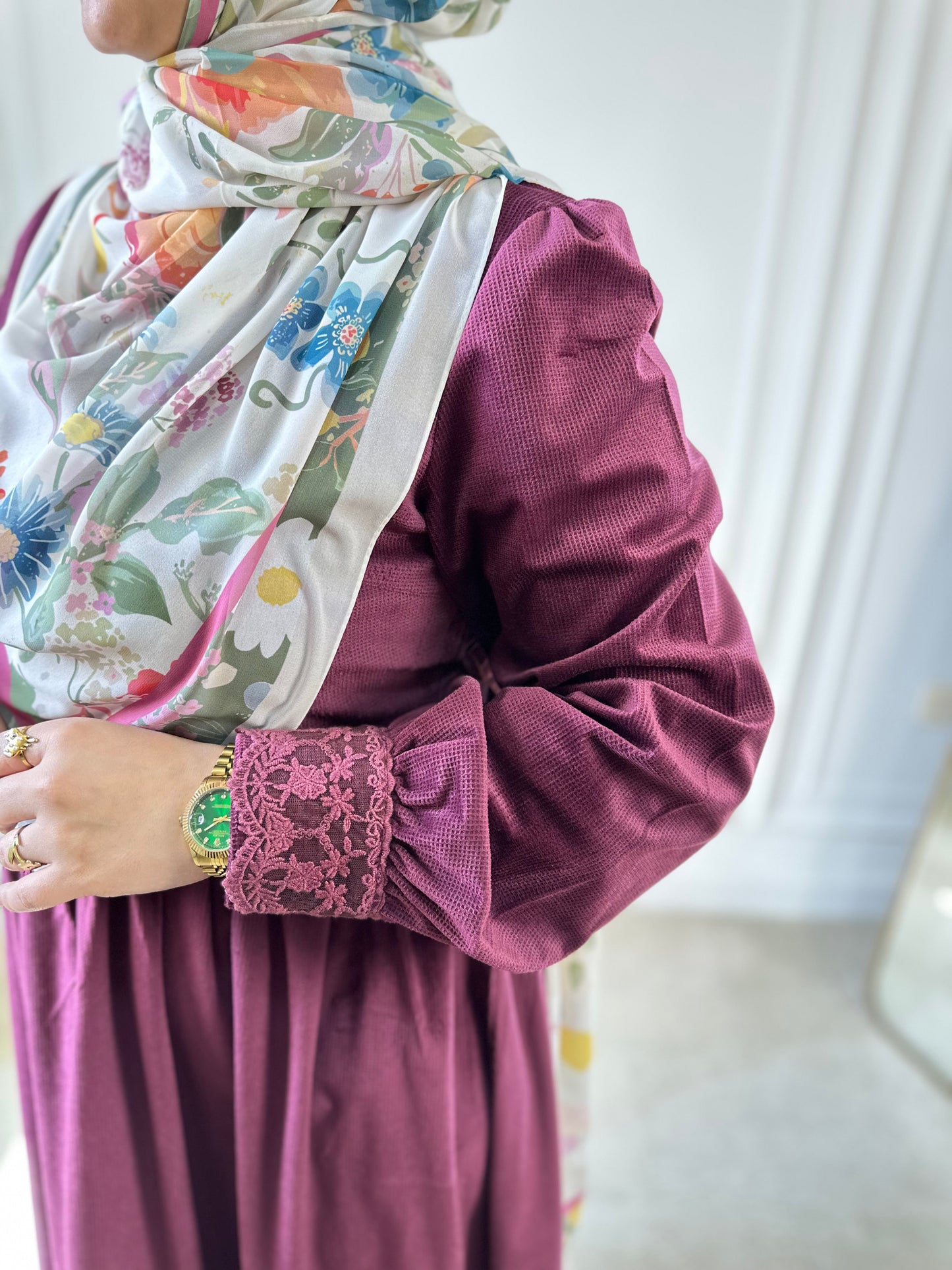 Floral Velvet Dress - Dark Red