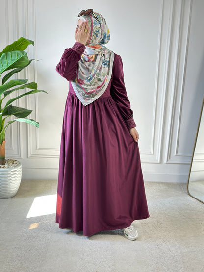 Floral Velvet Dress - Dark Red