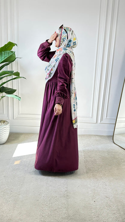 Floral Velvet Dress - Dark Red