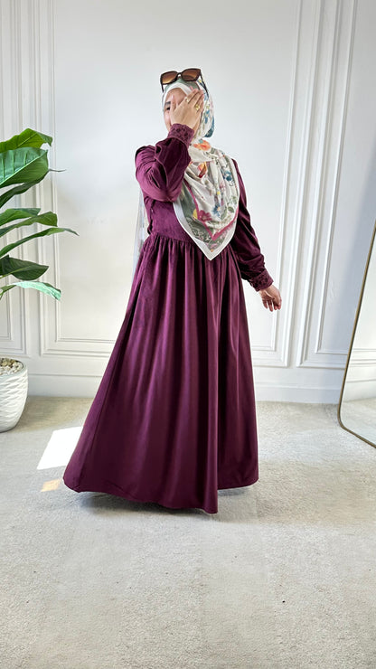 Floral Velvet Dress - Dark Red