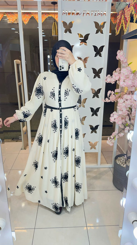 Opal Embroidered Chiffon Dress Off White