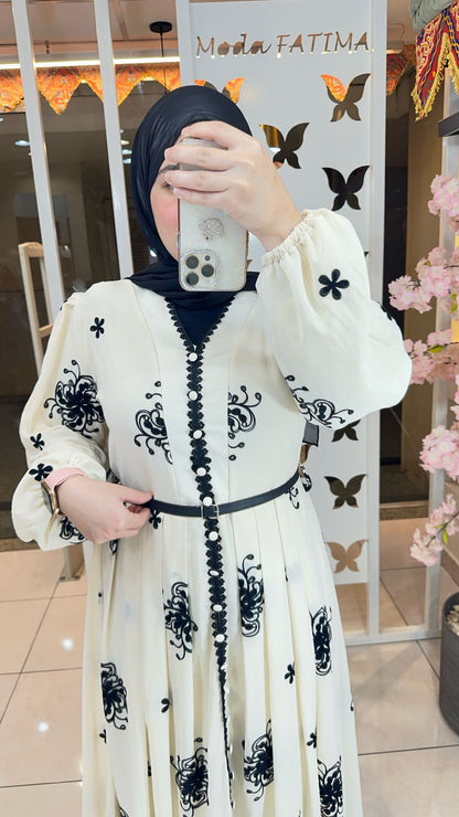 Opal Embroidered Chiffon Dress Off White