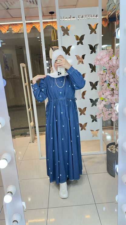 Radiant Embroidered Jeans Dress
