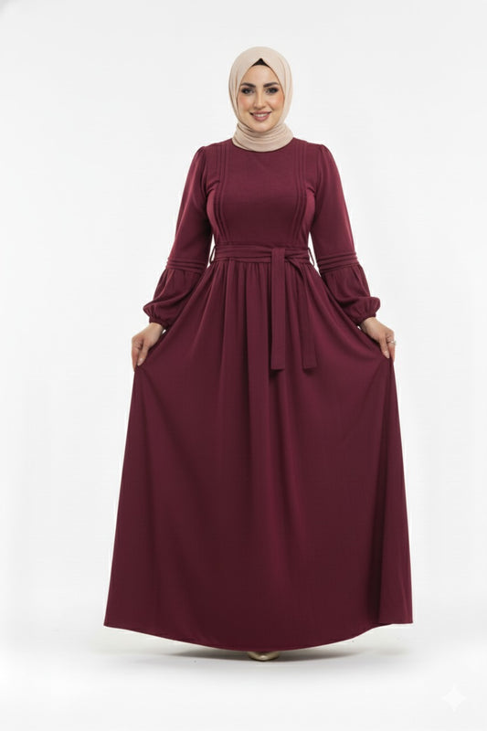 Lina Ribbed Suede Dress - Dark Red