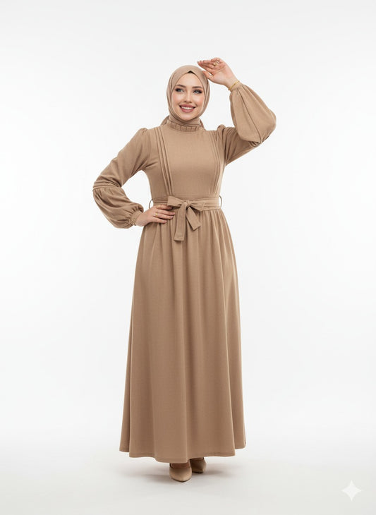 Lina Ribbed Suede Dress - Beige